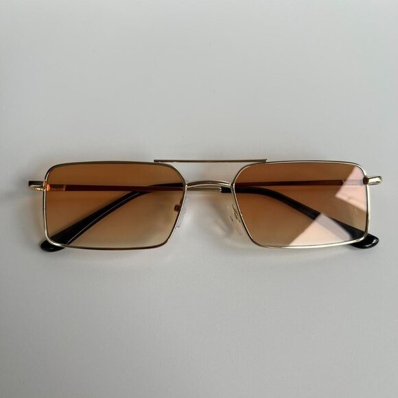 vintage y2k 90s 2000s unique slim gold trim square sunglasses - Picture 1 of 7